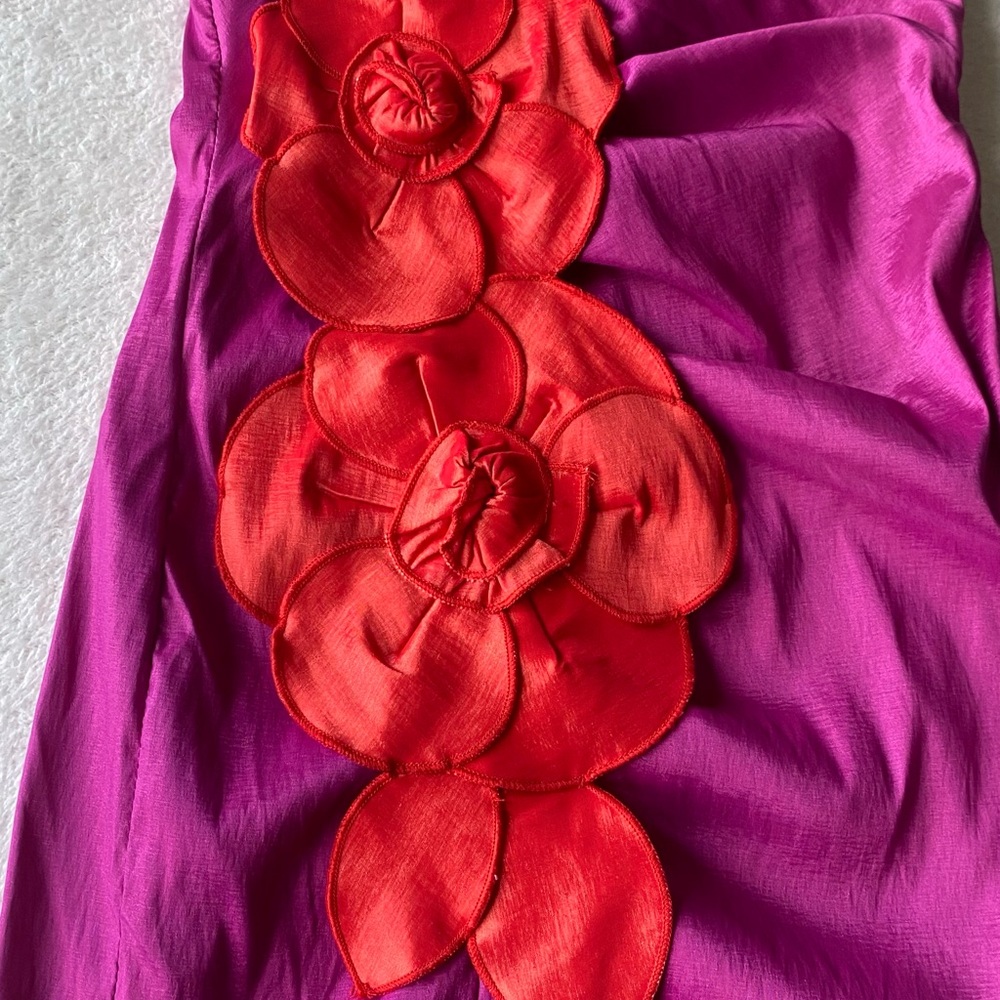 Sequin Hearts 💞 one shoulder fuscia and red floral appliqué bodycon sheath dress - Picture 6 of 12